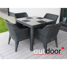 Комплект мебели из ротанга OUTDOOR Фиджи (стол, 4 стула), узкое плетение, графит