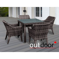 Комплект мебели из ротанга OUTDOOR Фиджи (стол, 4 стула), узкое плетение, коричневый