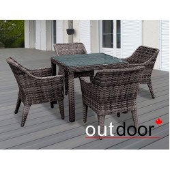 Комплект мебели из ротанга OUTDOOR Фиджи (стол, 4 стула), узкое плетение, коричневый