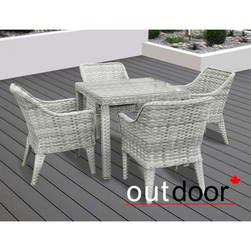 Комплект мебели из ротанга OUTDOOR Фиджи (стол, 4 стула), узкое плетение, светлый микс