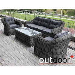 Комплект мебели из ротанга OUTDOOR Касабланка (3-местный диван, 2 кресла, стол), ш/п, графит