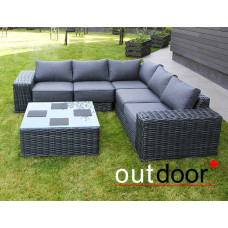 Комплект мебели из ротанга OUTDOOR Санторини (угловой диван, стол), широкое плетение, графит