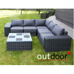 Комплект мебели из ротанга OUTDOOR Санторини (угловой диван, стол), широкое плетение, графит