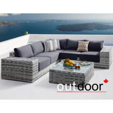 Комплект мебели из ротанга OUTDOOR Санторини (угловой диван, стол), широкое плетение, светлый микс