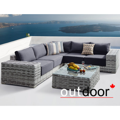 Комплект мебели из ротанга OUTDOOR Санторини (угловой диван, стол), широкое плетение, светлый микс